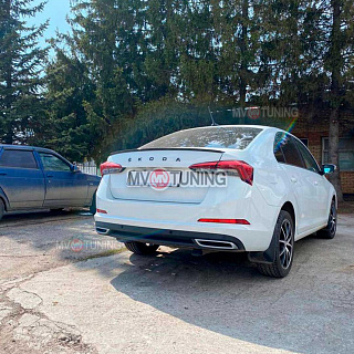 BLACKOUT EDITION. Спойлер лип крашенный Черный глянец Skoda Rapid II Gen (2020 - 2024 - по настоящее время) + УСТАНОВОЧНЫЙ КОМПЛЕКТ